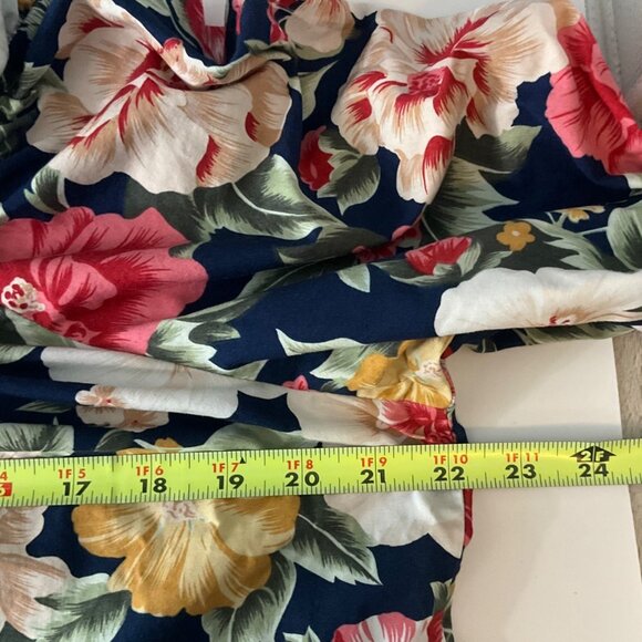 VTG Hilo Hattie Sz Medium Floral Maxi Tiered Dress Navy Hawaiian Tropical - Picture 3 of 10